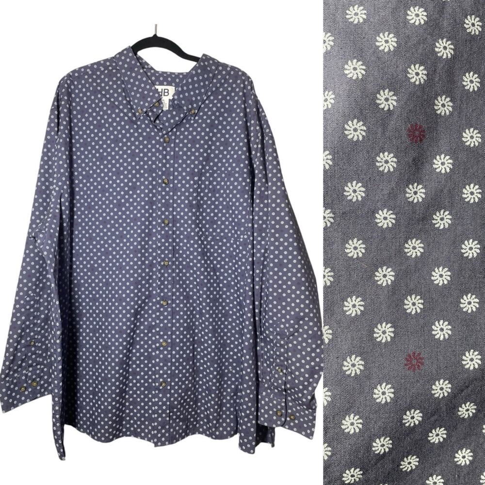 HB Harbor Bay Long Sleeve Button Front Shirt  Mens 2XL Blue Print